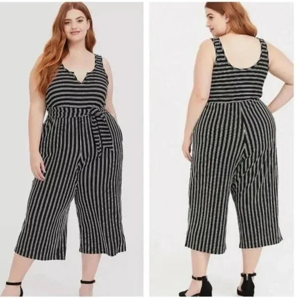 Torrid Black and White Striped Ribbed Jumpsuit - Picture 5 of 5